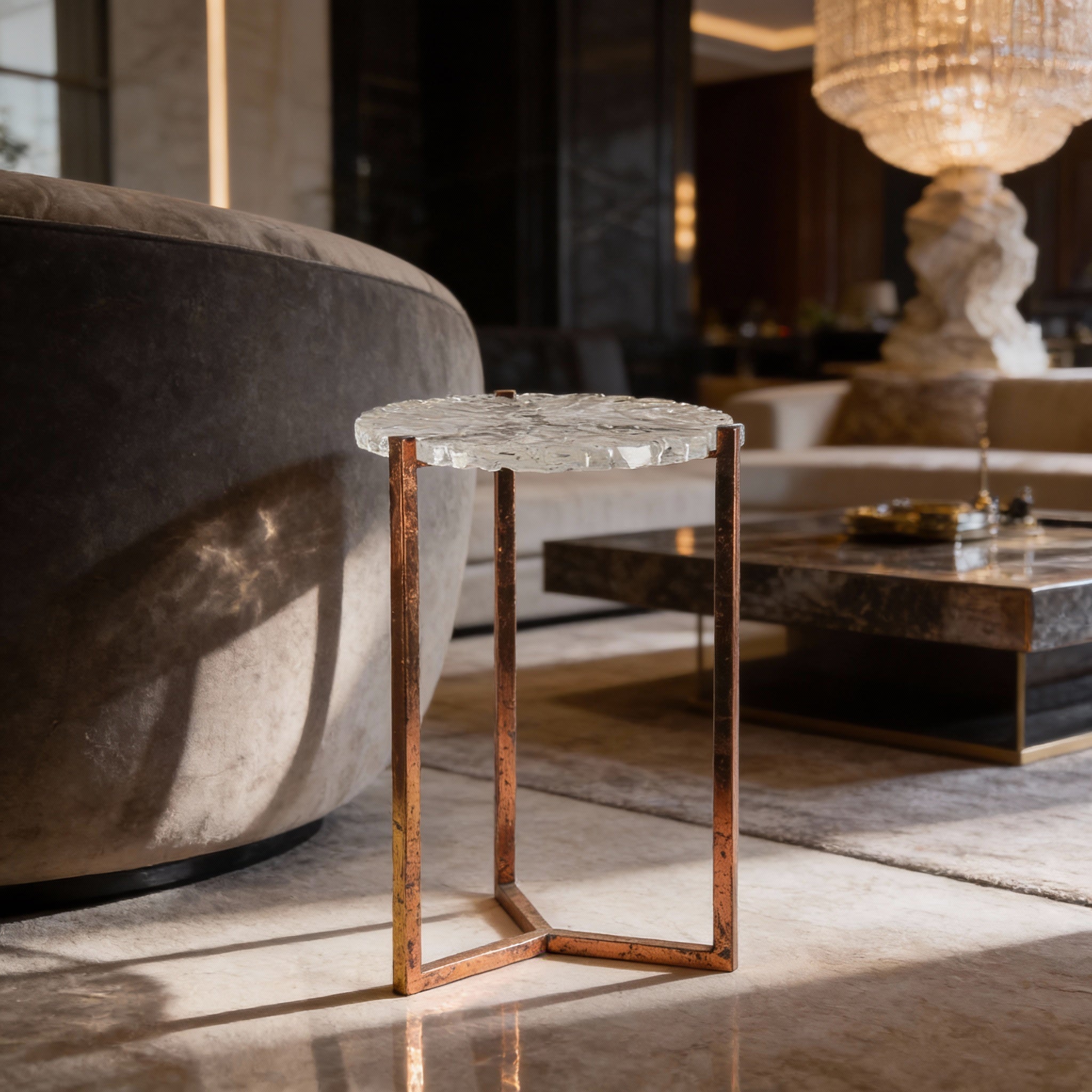 Hammered Glass-Top Side Table