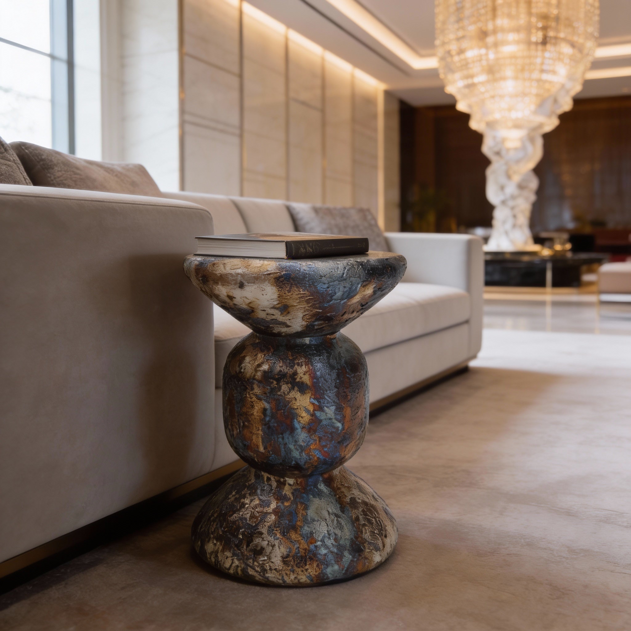 Mosaic Stone & Metal Side Table