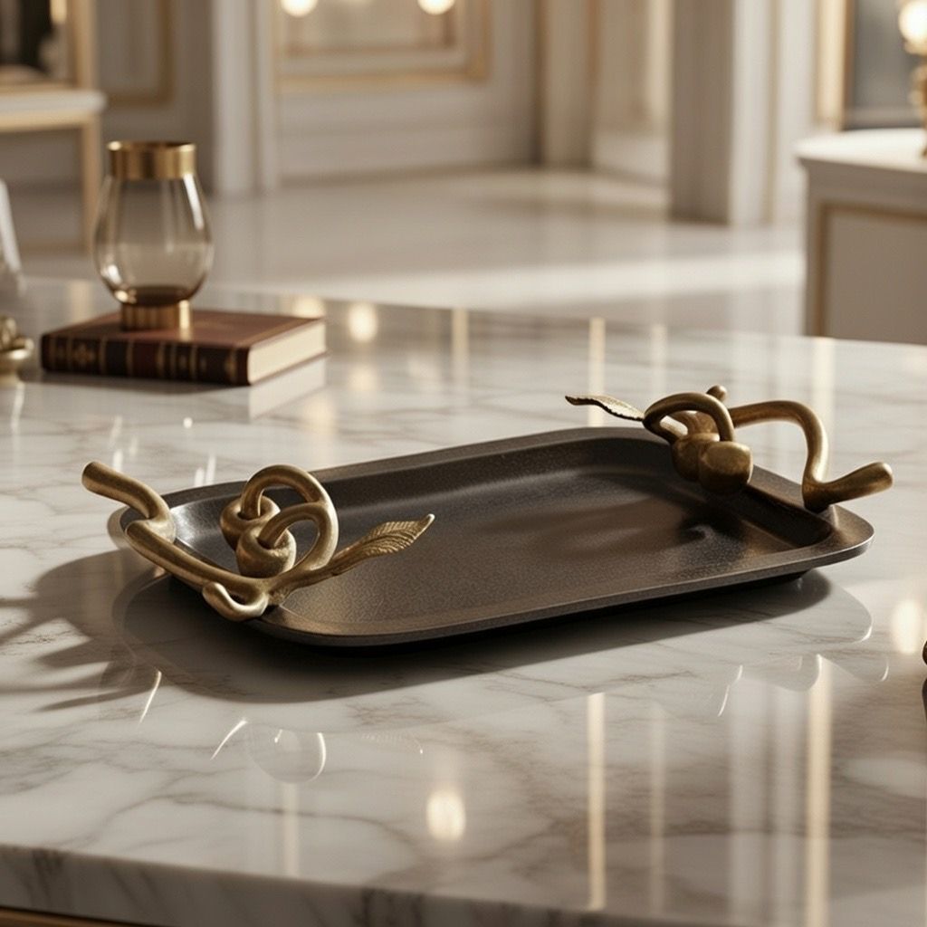 Noir & Gold Rectangular Serving Tray
